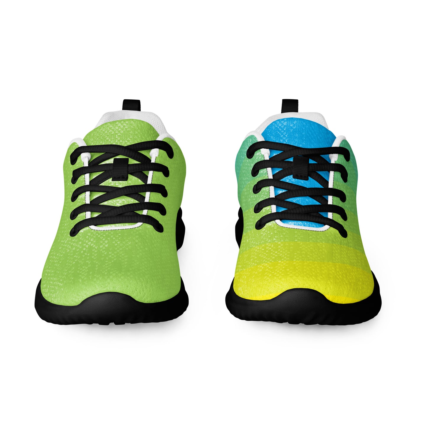 MINE-The Movement colorful athletic shoes with green, yellow, and blue gradient design and black laces