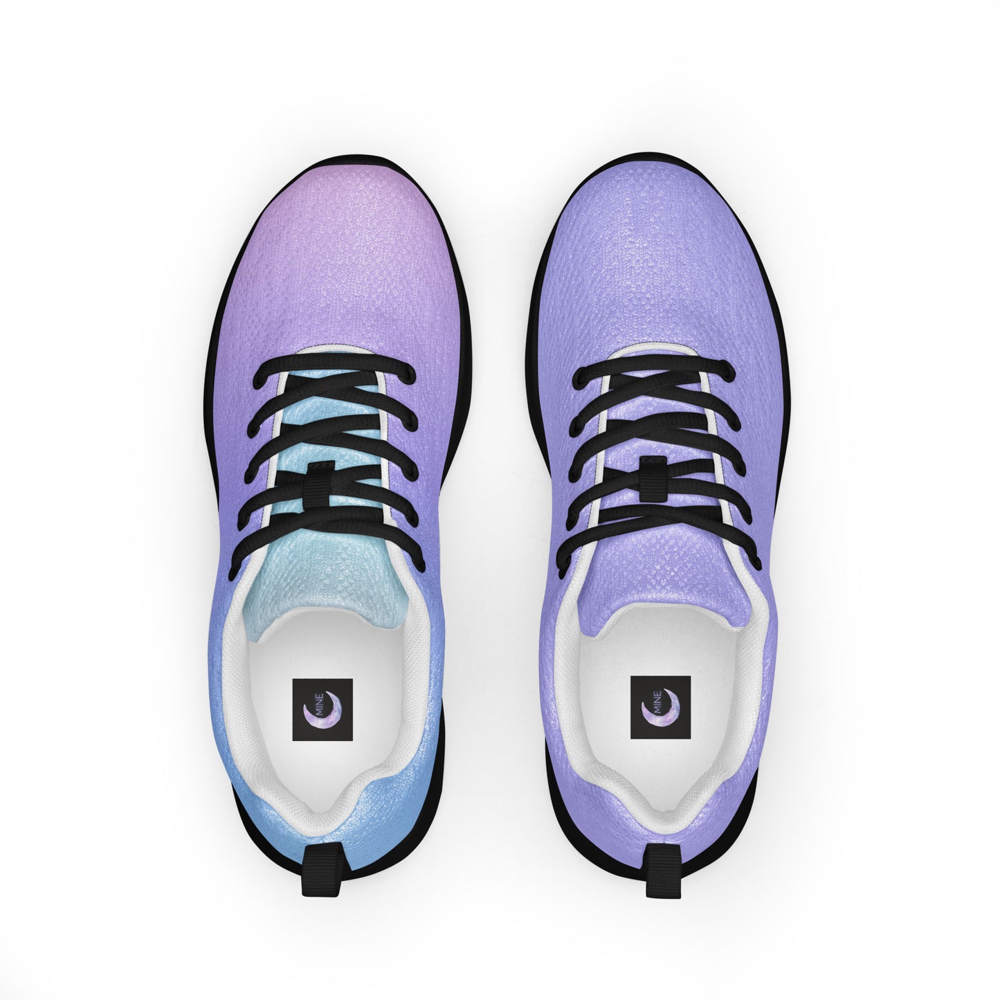 Colorful workout shoes women in pastel purple and blue with black laces and soles