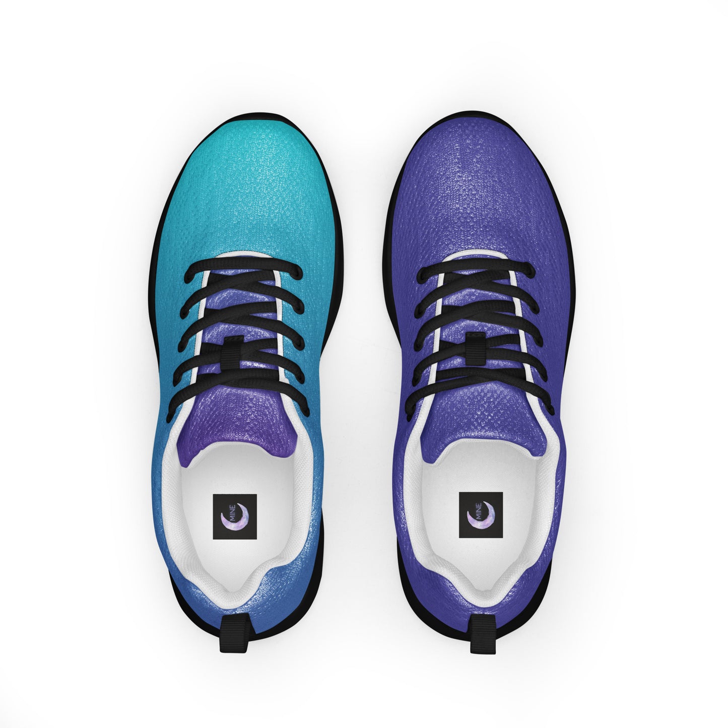 MINE The Movement mismatched womens athletic shoes with one teal and one purple shoe and black laces