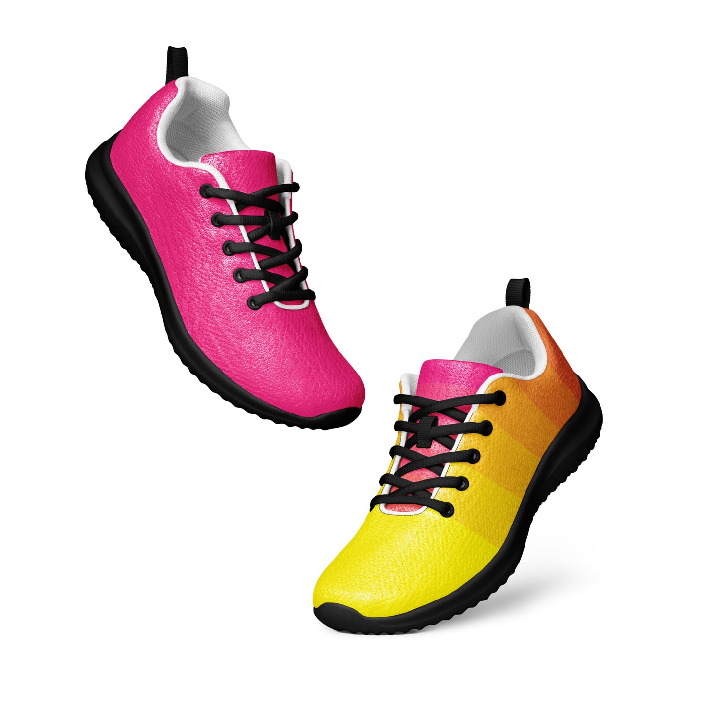 MINE- The Movement unique design sports shoes in vibrant pink and yellow with black soles and laces