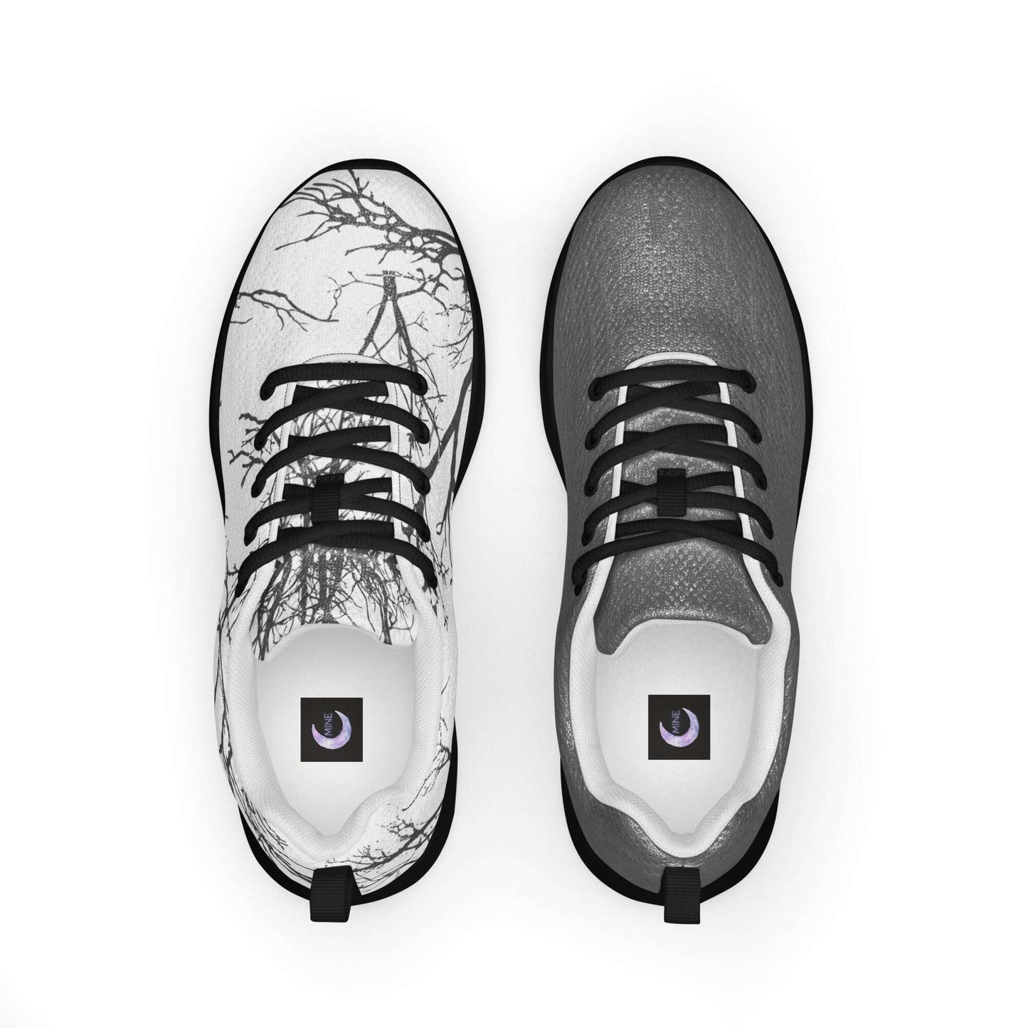 MINE- The Movement womens athletic shoes with unique black and white tree branch design and lace-up closure