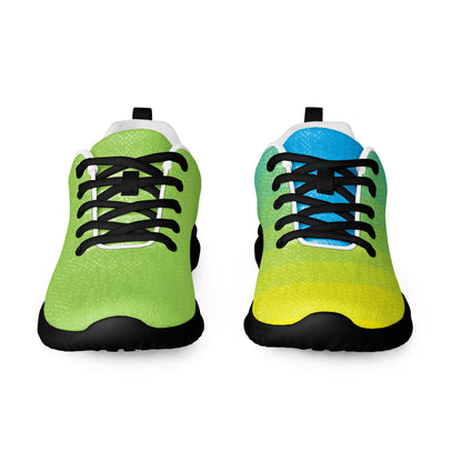 MINE-The Movement colorful athletic shoes with green, yellow, and blue gradient design and black laces