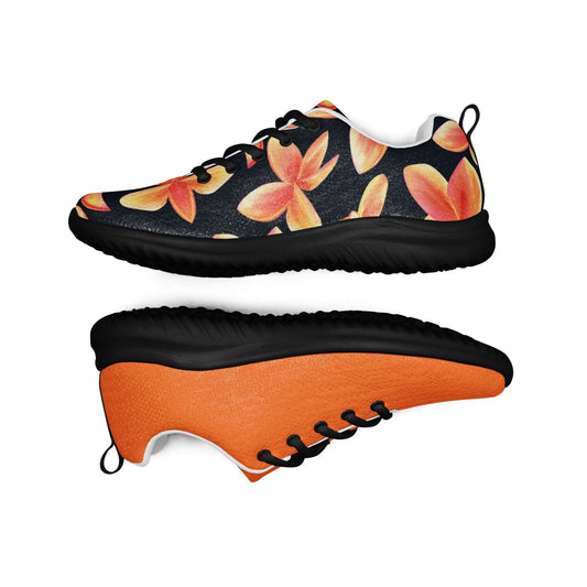 MINE- The Movement mismatched shoes with black and orange floral design and solid orange side