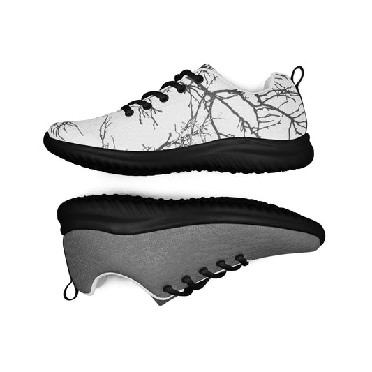 MINE The Movement womens athletic shoes with black and white tree branch design and black sole